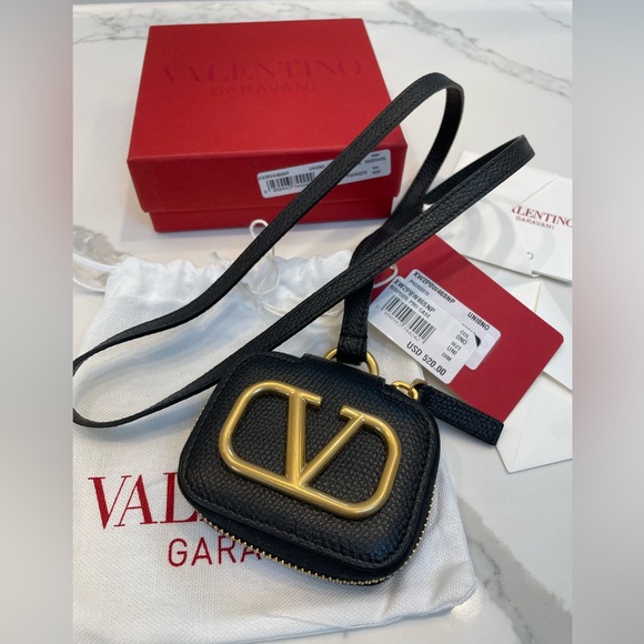 VALENTINO GARAVANI VLogo Calfskin Airpods Pro Case With Leather Strap - Picture 1 of 16